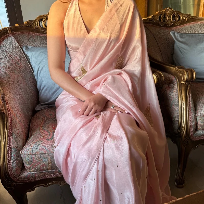 Blush Pink Silk Satin Saree