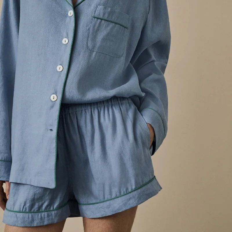 Wave Blue Linen Pajama Shorts