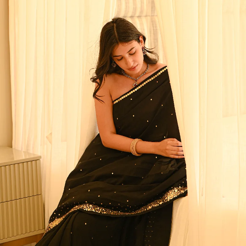 Charmed Black Organza Saree