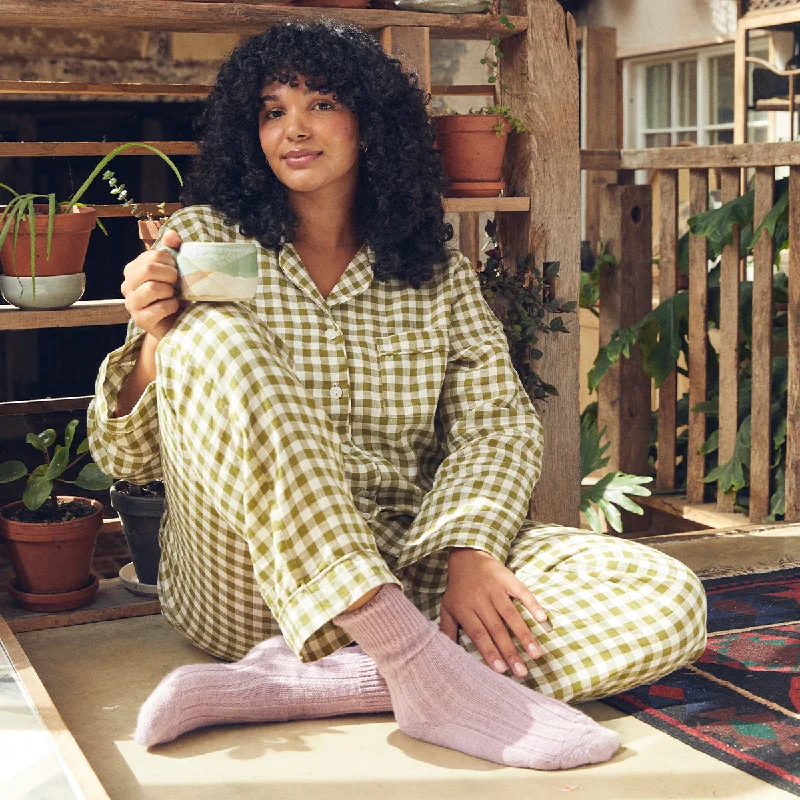 Botanical Green Gingham Linen Pajama pants