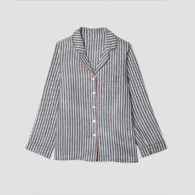 Men's Midnight Stripe Linen Pajama Shirt (Top Only)