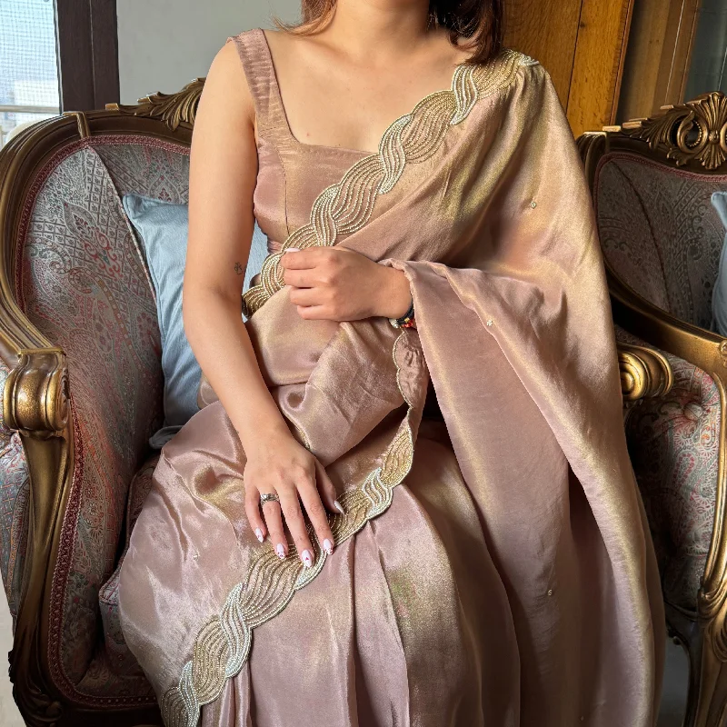 Blush Mauve Pearl Tissue Saree