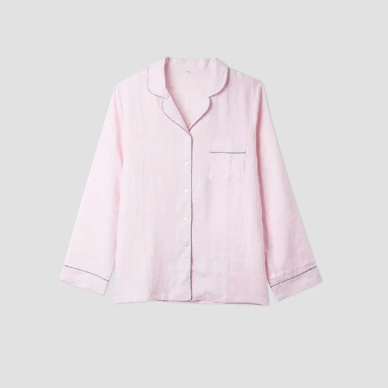 Men's Blush Pink Linen Pajama Shirt (Top Only)