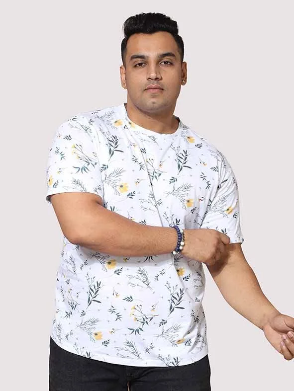 Men Plus Size Yellow Flower Digital Printed Round Neck T-Shirt