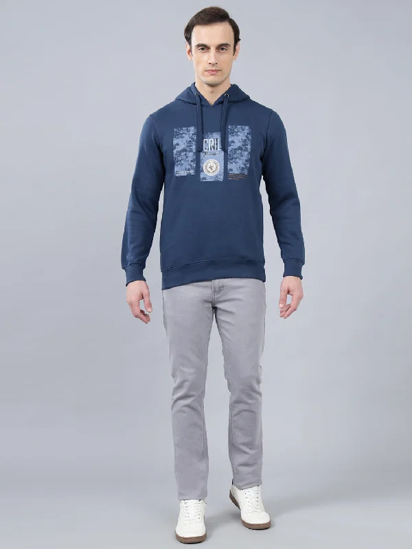 Men's Typography Printed Blue Hoody Neck Sweatshirt