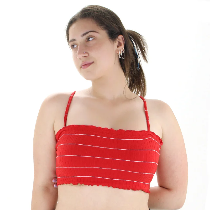 Women's Striped Off Shoulder Crop Top,Red