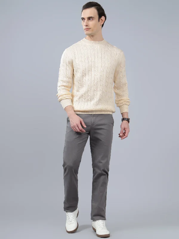 Men's Jacquard Ivory Full Sleeve Sweater