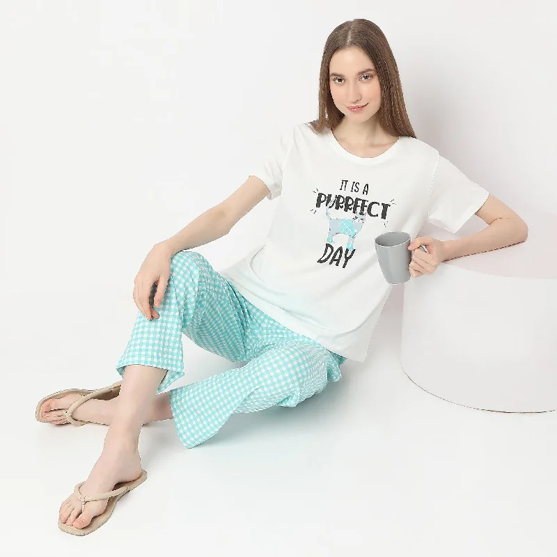 Text Print Straight Lounge T-Shirt