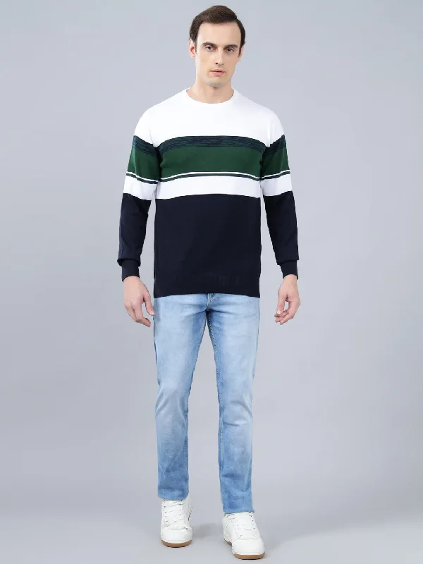 Men's Navy Blue Striped Full Sleeve Sweater