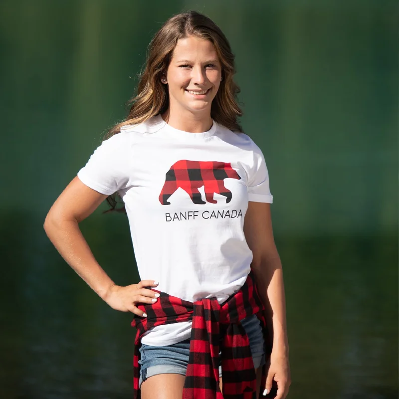 Ladies Red Bear T-Shirt With Banff Canada