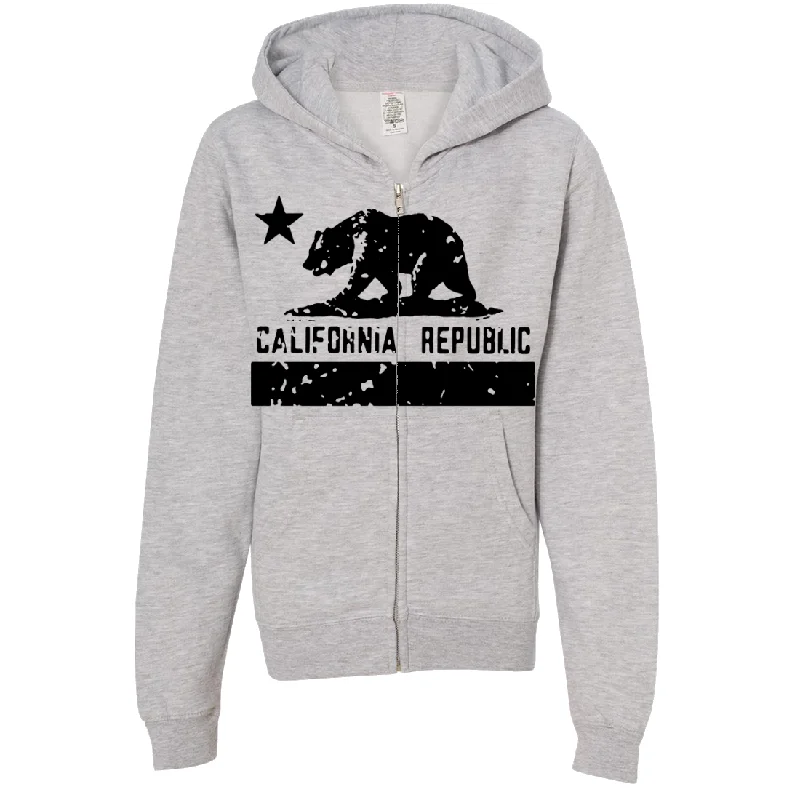 California Flag Black Print Silhouette Premium Youth Zip-Up Hoodie