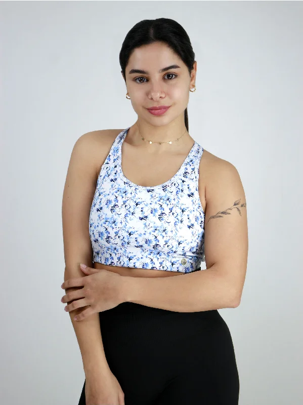 Women's Floral Print Croped Sport Top,Blue