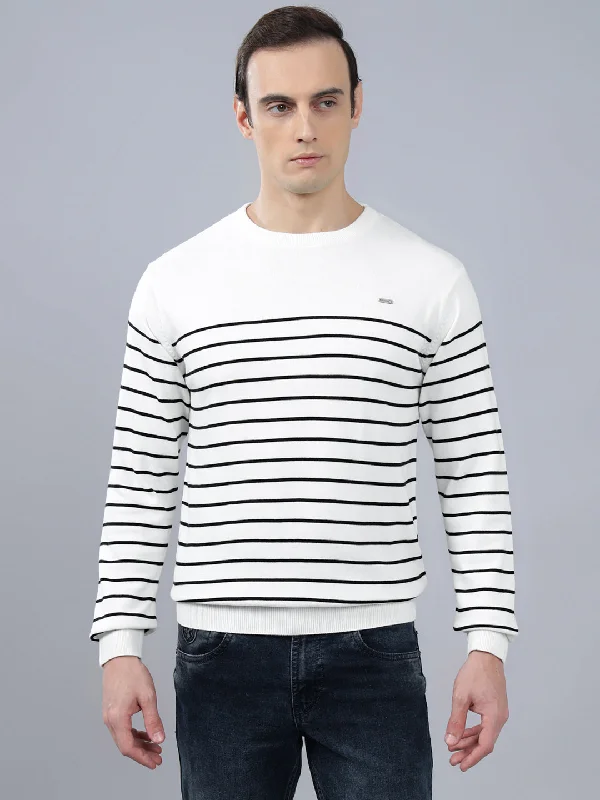 Men's Ivory Striped Full Sleeve Sweater