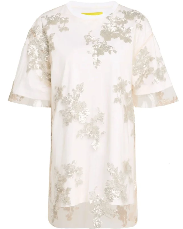 White Embroidered Relaxed T-Shirt