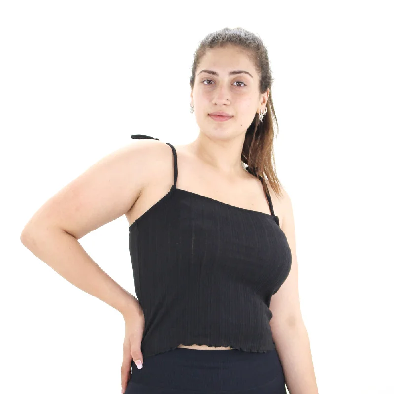 Women's Ribbed Sleeveless Crop Top,Black