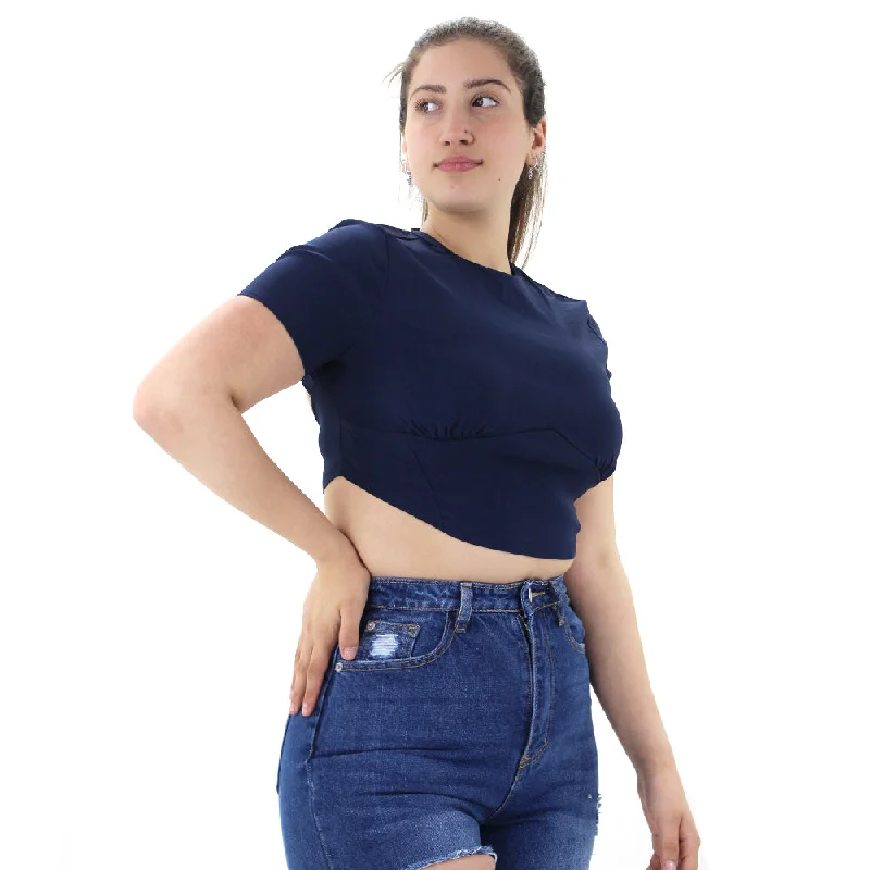 Women's Open Back Crop Top,Navy