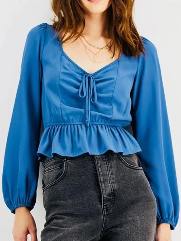 Women's Open Back Ruffled Top,Petrol