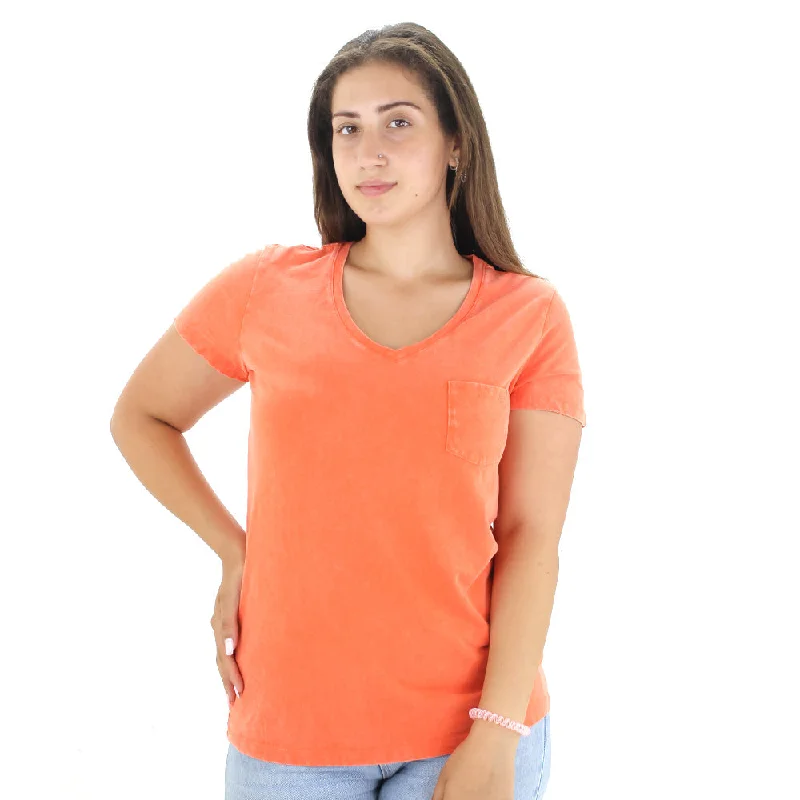 Women's Pocket Side V-Neck Top,Orange