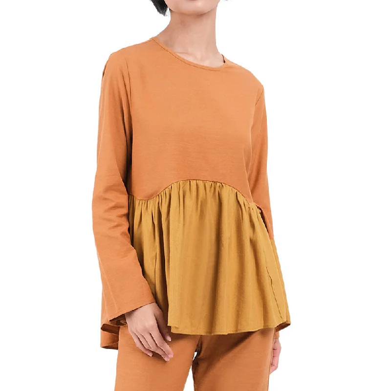 Women's Ruffle Hem Top,Tan