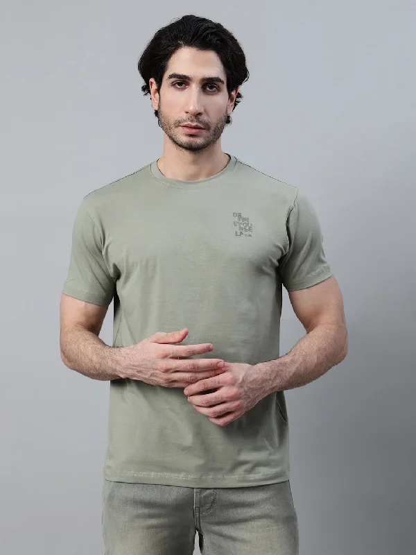 Men's Green Printed Round Neck Half Sleeve T-shirt