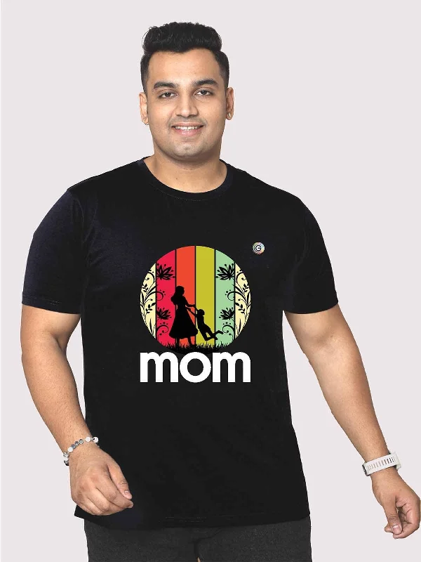 Men Plus Size Black Mom Love Printed Round Neck T-Shirt