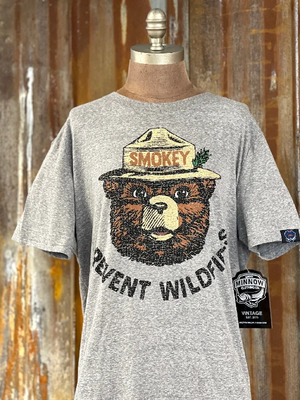 Smokey Bear PREVENT WILDFIRES Graphic Tee- Heather Grey