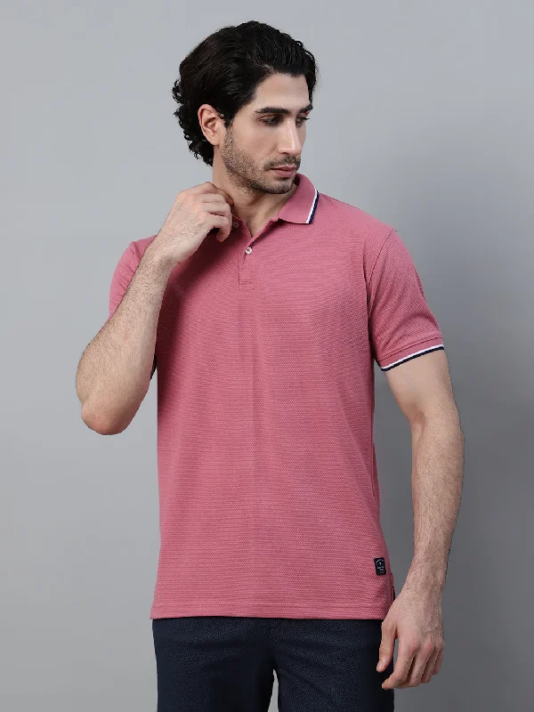 Men's Purple Solid Polo Neck Half Sleeve T-shirt