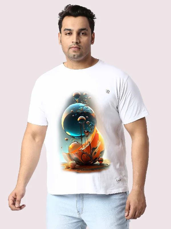 Men Plus Size White Water Bubble Circle Round Neck T-Shirt