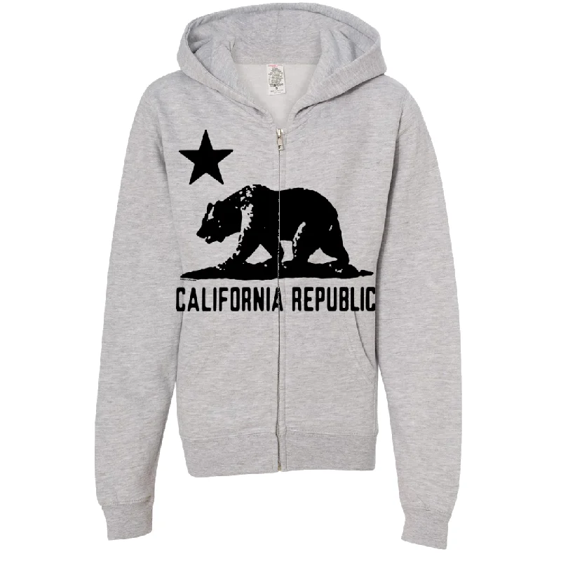 California Flag Oversize Black Silhouette Premium Youth Zip-Up Hoodie