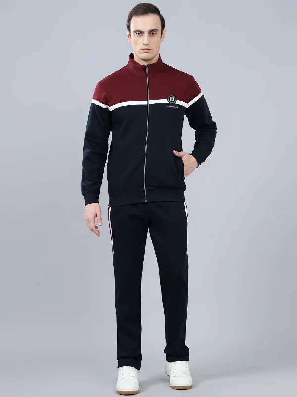 Men's Navy Blue Color Block Winter Track Suit