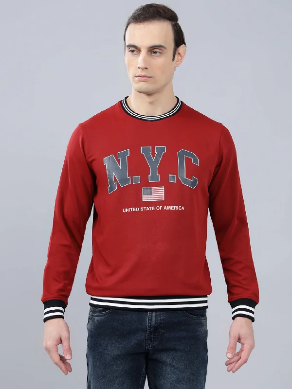 Men's Red Printed Full Sleeves T-shirt For Winter