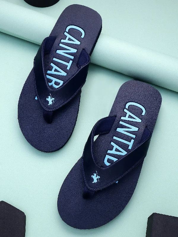 Men's Navy Blue Printed Casual Flip-Flops Slippers