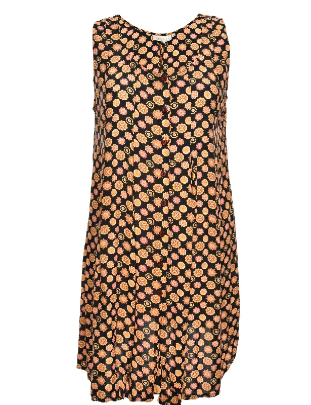 Black & Orange Sleeveless Dress - L