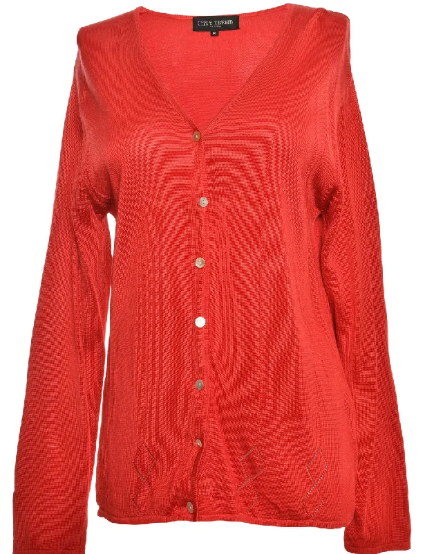 Button Through Red Cardigan - M