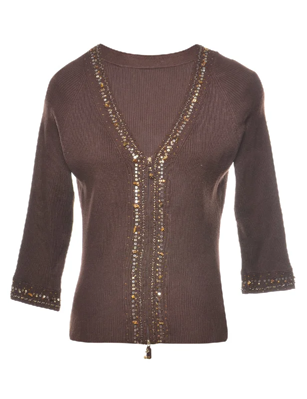 Dark Brown Sequined Cardigan - S