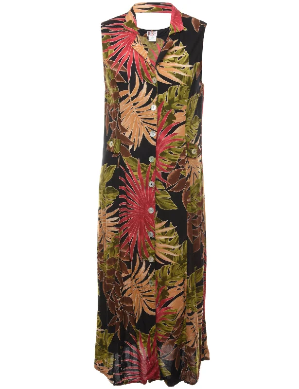 Foliage Print Maxi Dress - L