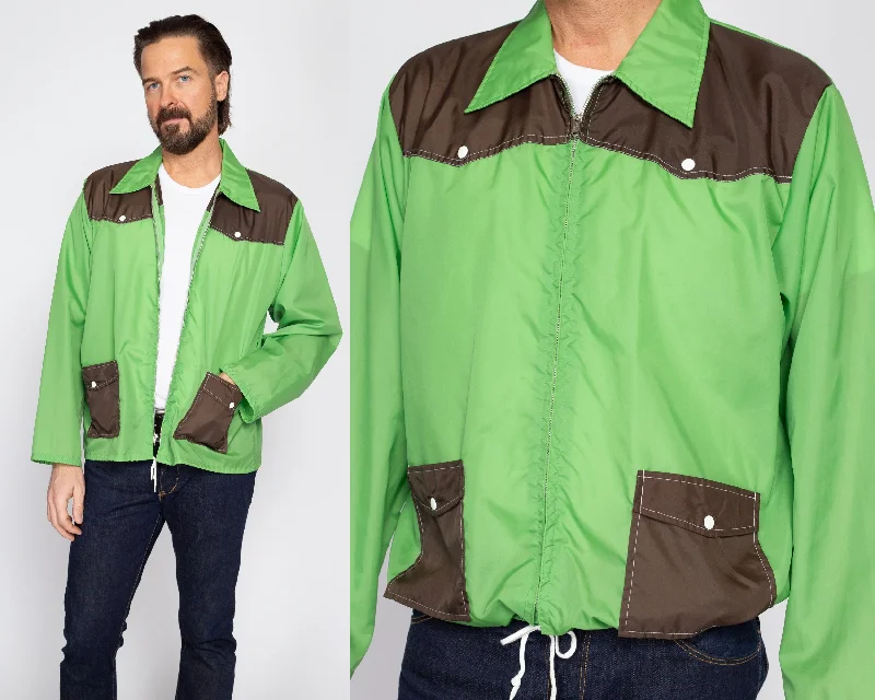 Large 70s Mod Green Color Block Windbreaker