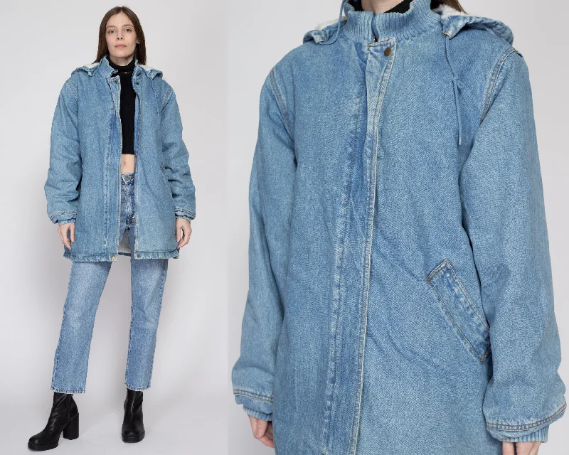 Large 90s Denim Sherpa Hooded Chore Jacket