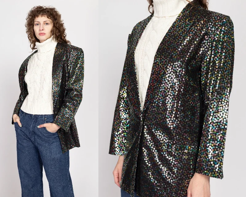 Medium 90s Fiorucci Black Sequin Embossed Blazer