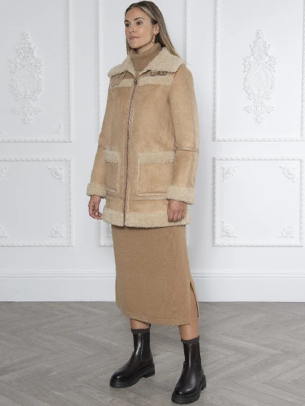 Weekend Vivien Panelled Recycled Vegan Shearling Coat | Tan