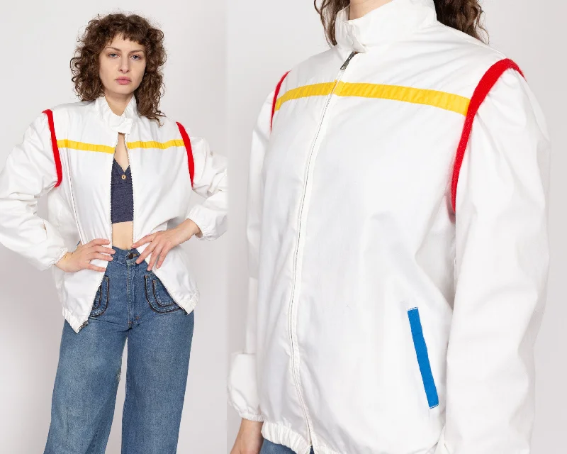 XL 80s White Primary Color Block Cafe Racer Jacket