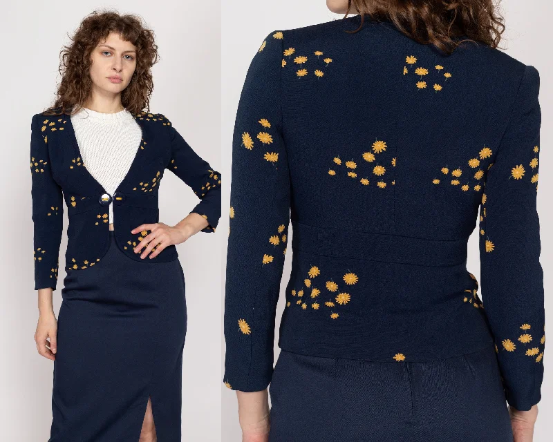 XS 70s Navy Blue Floral Blazer