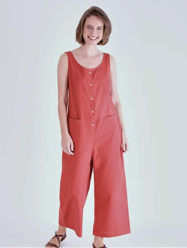 Amber Cotton & Linen Relaxed Jumpsuit | Red