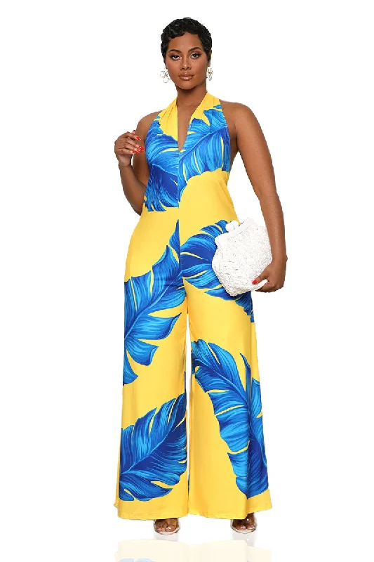 Cabana Palm Print Jumpsuit (Yellow Multi)- FINAL SALE