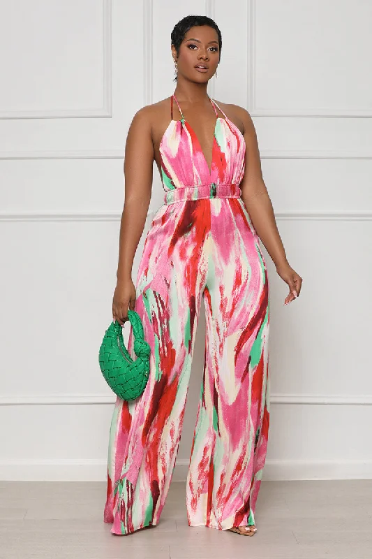 Color Splash Wide Leg Jumpsuit (Pink Multi)