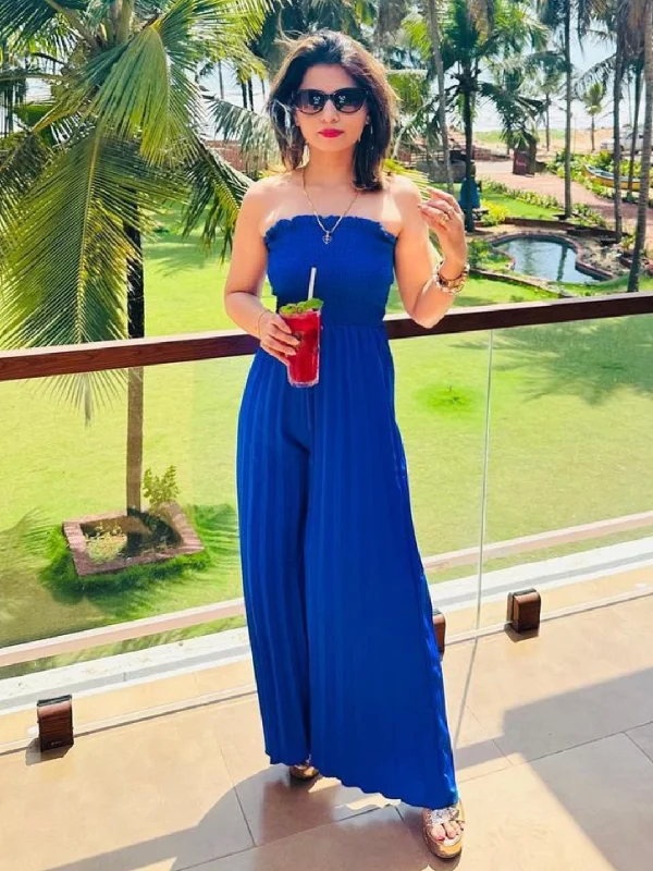 Smocked Strapless Maxi Jumpsuit