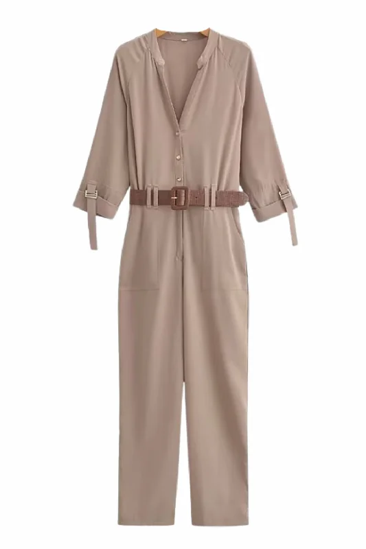 'Gail' V-Neck Belt High Waist Jumpsuit