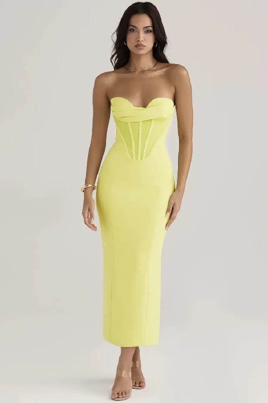 Miranda Corset Midi Dress in Lime