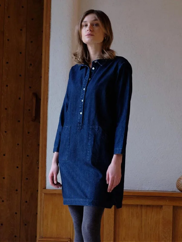 Tara Cotton Short Shirt Dress | Dark Blue Denim