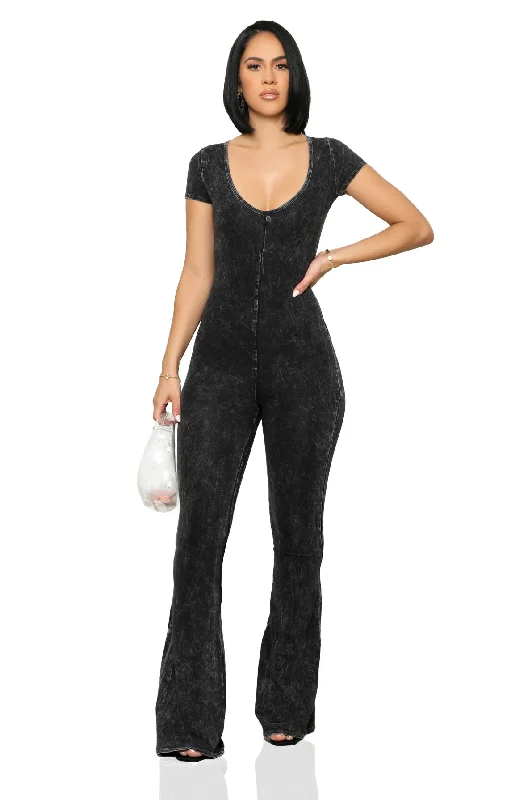 V-Neck Jumpsuit (Black Acid Wash)